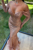 Pink V-Neck Long Sleeves Mermaid Prom Dress with Sequins
