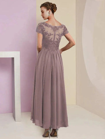 Zweiteiliges A-Linien-Kleid für die Mutter der Braut, formelle Herbsthochzeitsgäste, eleganter V-Ausschnitt, knielang, Spitze, kurze Ärmel, Wickelkleid inklusive Faltenapplikationen