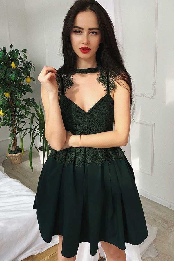 Pleated Cut Out Navy Blue Homecoming Prom Dress with Lace PD075