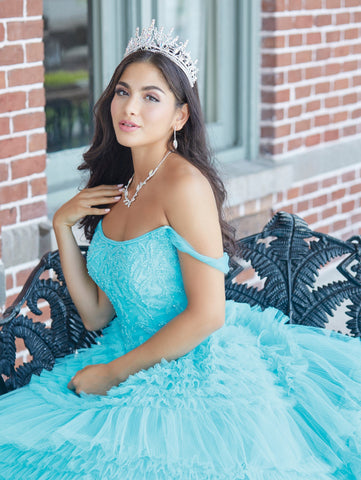 Plissiertes Quinceanera-Kleid aus Tüll mit Rüschen von House of Wu 26041