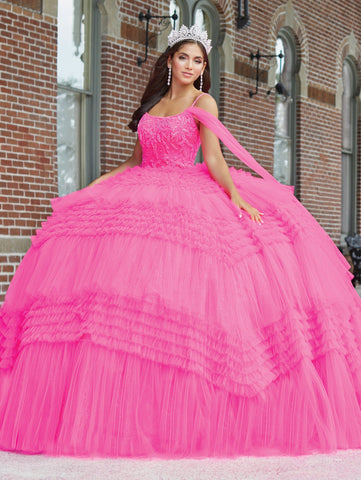 Plissiertes Quinceanera-Kleid aus Tüll mit Rüschen von House of Wu 26041