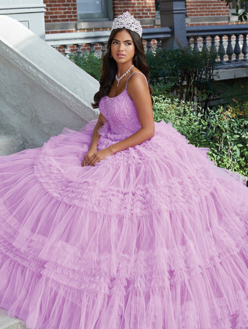 Plissiertes Quinceanera-Kleid aus Tüll mit Rüschen von House of Wu 26041