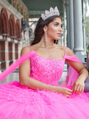 Plissiertes Quinceanera-Kleid aus Tüll mit Rüschen von House of Wu 26041