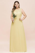 Plus Size Floral A-line Bridesmaid Dress Sleeveless Evening Maxi Dress for Girls Women