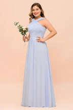 Plus Size Lavender Bridesmaid Dress Halter Floor Length Wedding Guest Dress