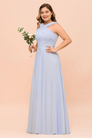 Lavendel Brautjungfernkleid in Übergröße, Neckholder, bodenlang, Hochzeitsgastkleid