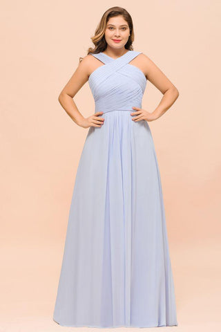 Lavendel Brautjungfernkleid in Übergröße, Neckholder, bodenlang, Hochzeitsgastkleid