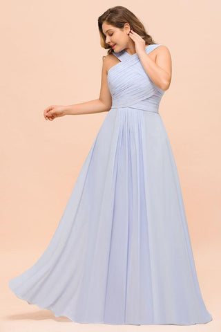 Lavendel Brautjungfernkleid in Übergröße, Neckholder, bodenlang, Hochzeitsgastkleid