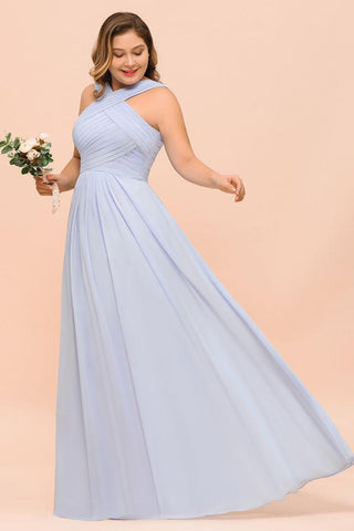 Lavendel Brautjungfernkleid in Übergröße, Neckholder, bodenlang, Hochzeitsgastkleid