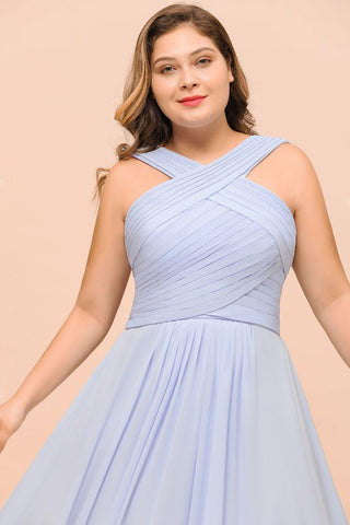 Lavendel Brautjungfernkleid in Übergröße, Neckholder, bodenlang, Hochzeitsgastkleid