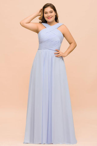 Lavendel Brautjungfernkleid in Übergröße, Neckholder, bodenlang, Hochzeitsgastkleid
