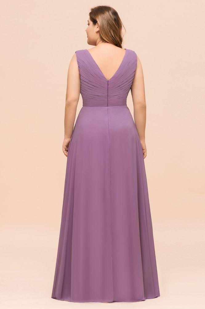 Plus Size Purple Bridesmaid Dress Maxi Chiffon Wedding Guest Dress