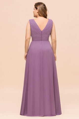 Plus Size Lila Brautjungfernkleid Maxi Chiffon Hochzeitsgastkleid