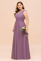 Plus Size Purple Bridesmaid Dress Maxi Chiffon Wedding Guest Dress