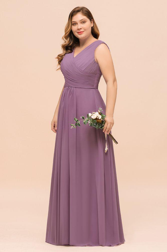 Plus Size Purple Bridesmaid Dress Maxi Chiffon Wedding Guest Dress