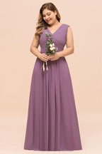 Plus Size Purple Bridesmaid Dress Maxi Chiffon Wedding Guest Dress