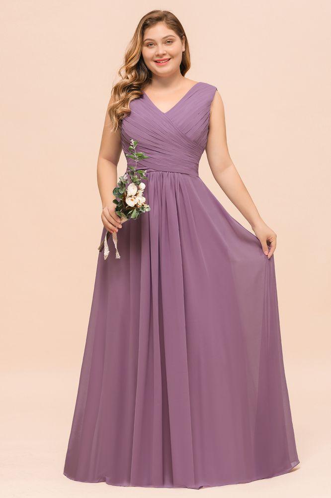 Plus Size Purple Bridesmaid Dress Maxi Chiffon Wedding Guest Dress