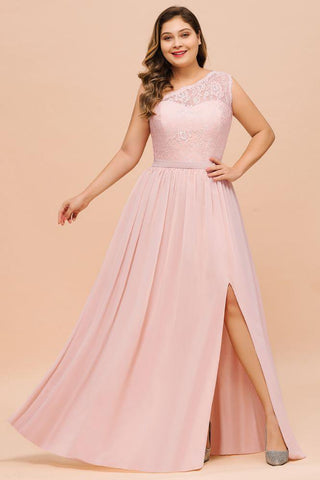 Plus Size Ärmelloses A-Linie Brautjungfernkleid Langes seitlich geschlitztes Hochzeitspartykleid