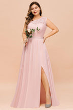 Plus Size Sleeveless aline Bridesmaid Dress Long Side Split Wedding Party Dress