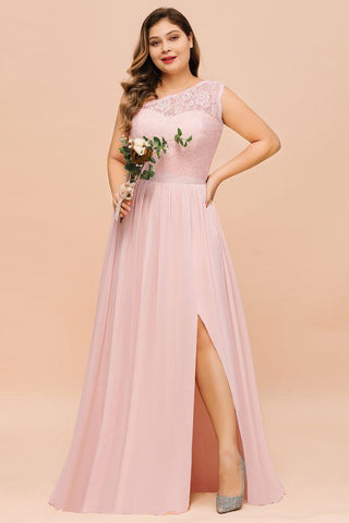 Plus Size Ärmelloses A-Linie Brautjungfernkleid Langes seitlich geschlitztes Hochzeitspartykleid