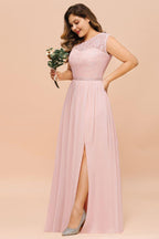 Plus Size Sleeveless aline Bridesmaid Dress Long Side Split Wedding Party Dress