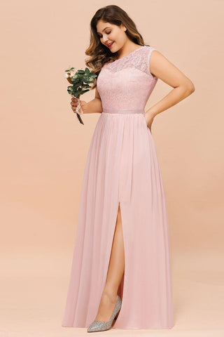 Plus Size Ärmelloses A-Linie Brautjungfernkleid Langes seitlich geschlitztes Hochzeitspartykleid