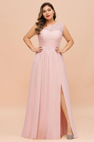 Plus Size Ärmelloses A-Linie Brautjungfernkleid Langes seitlich geschlitztes Hochzeitspartykleid