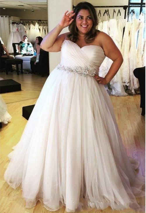 Robe de mariée grande taille NumberSea Plus A-line décolleté cœur plissé brillant