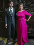 Abito da Sposa per la Madre con Scollo a Cuore, Maniche a Mezzo Braccio, Fascia in Satin a Fiocco e Fodera/Colonna, Lunghezza fino al Pavimento