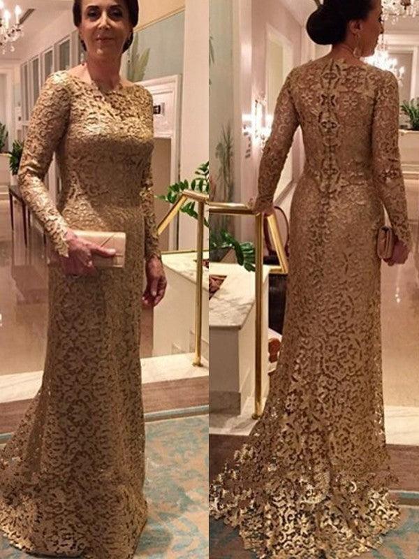 Vestidos para mãe da noiva com decote em V e mangas compridas, cauda longa e cauda longa