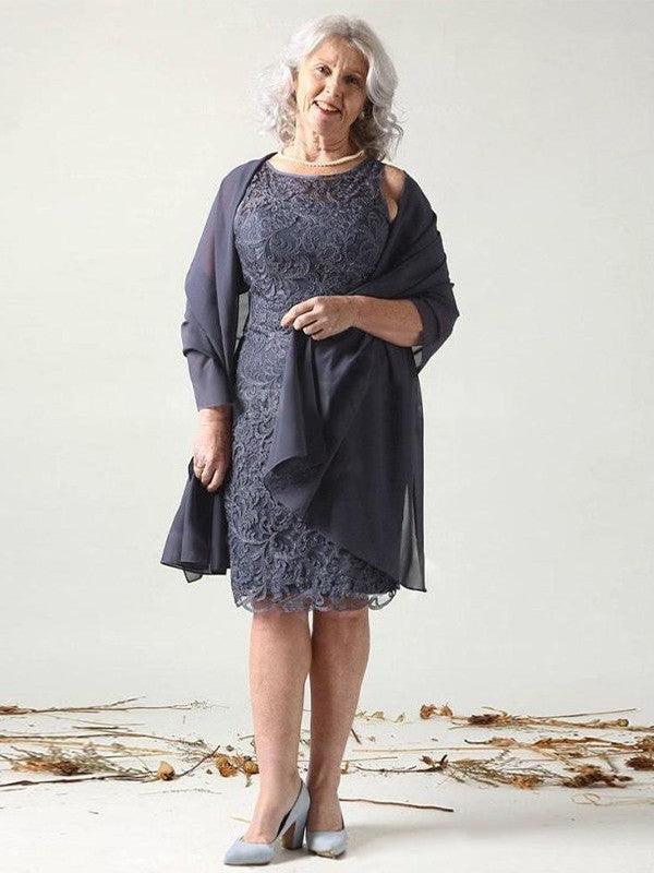 Vestidos para mãe da noiva em chiffon com decote em V e renda, sem mangas, comprimento até ao joelho