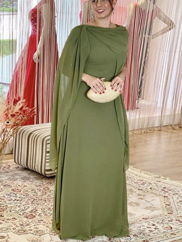 Kleider für die Brautmutter, Etui-Linie, säulenförmig, Chiffon, gerüscht, U-Ausschnitt, ärmellos, bodenlang