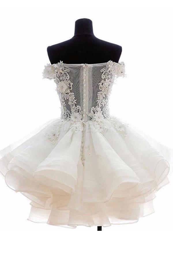 Pretty Off Shoulder Pink Organza Short Homecoming Dresses PD216