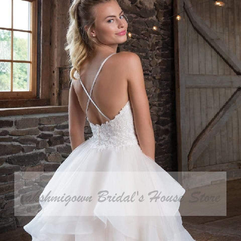 NumberSea Prinzessin A-Linie Organza Brautkleid Spaghettiträger