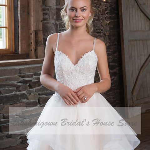 NumberSea Prinzessin A-Linie Organza Brautkleid Spaghettiträger