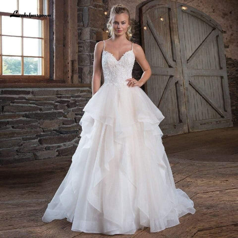 NumberSea Prinzessin A-Linie Organza Brautkleid Spaghettiträger
