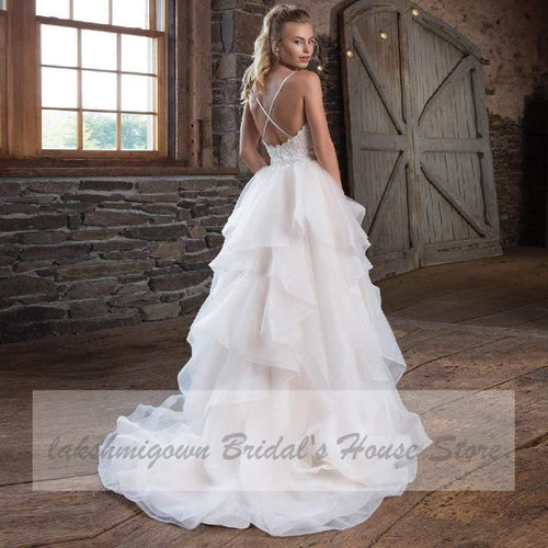Robe de mariée Princesse A-Line en organza NumberSea avec bretelles spaghetti