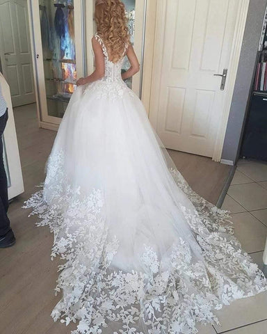 NumberSea Prinzessin Ballkleid Spitze Weiß Brautkleider