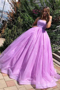 Abito da Ballo Principessa in Taffetà Lilla con Spalline Lungo per Cerimonie Formali PG824