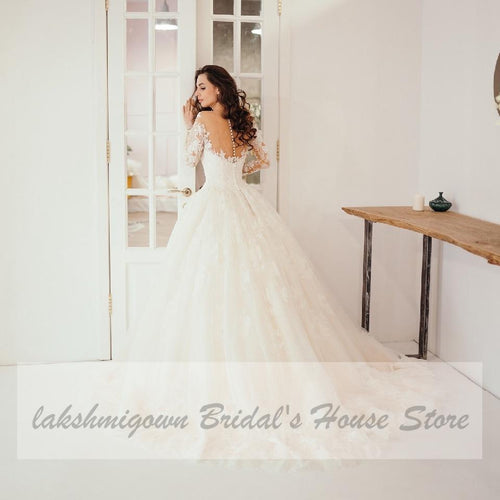 Robe de mariée Princesse en dentelle NumberSea, modèle bal, manches longues