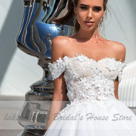 NumberSea Princess Schulterfreies Brautkleid mit Schnürung am Rücken