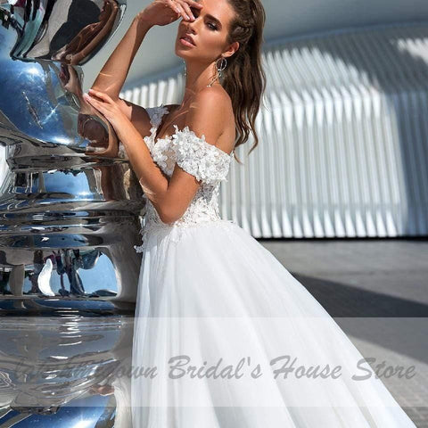 NumberSea Princess Schulterfreies Brautkleid mit Schnürung am Rücken