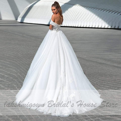 NumberSea Princess Schulterfreies Brautkleid mit Schnürung am Rücken