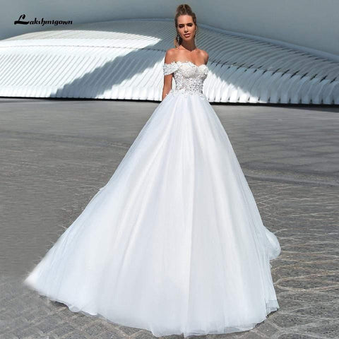 NumberSea Princess Schulterfreies Brautkleid mit Schnürung am Rücken