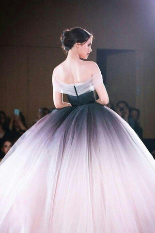 Prinzessin Ombre Ballkleid Tüll Off-Shoulder Ballkleid Abendkleid PSK090