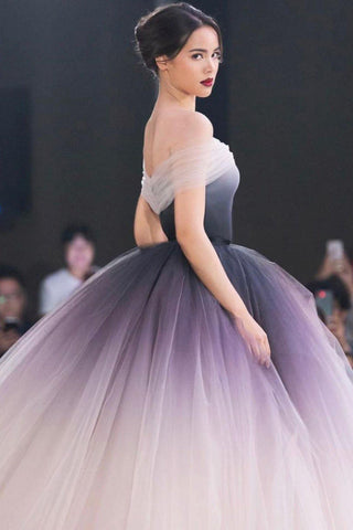 Prinzessin Ombre Ballkleid Tüll Off-Shoulder Ballkleid Abendkleid PSK090