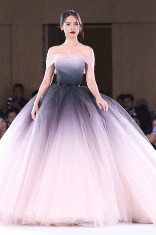 Prinzessin Ombre Ballkleid Tüll Off-Shoulder Ballkleid Abendkleid PSK090