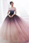 Abito da Sera Principessa Sfumato in Tulle con Spalle Scoperte e Gonna a Pallone PSK090