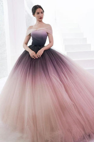 Prinzessin Ombre Ballkleid Tüll Off-Shoulder Ballkleid Abendkleid PSK090