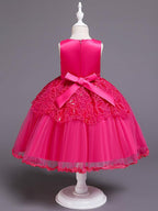 Princess Satin Tulle Sleeveless Jewel Neck Wedding First Communion Birthday Flower Girl Dresses